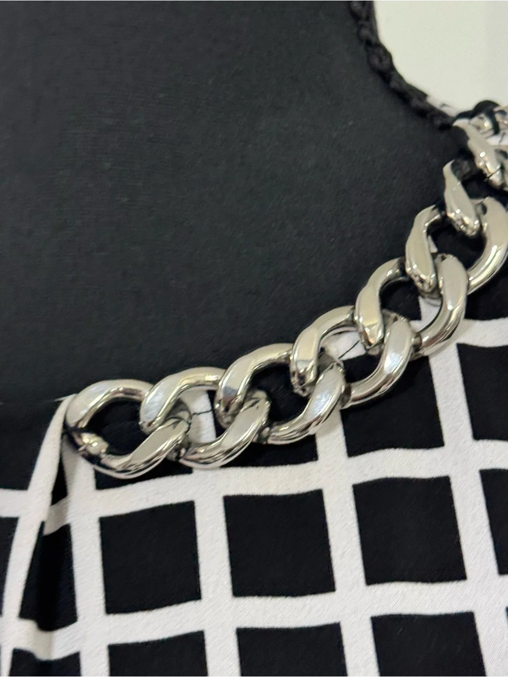 Michael Kors Black and White Grid Sheath with Chain Accent